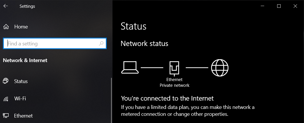 Network & Internet Settings ablak